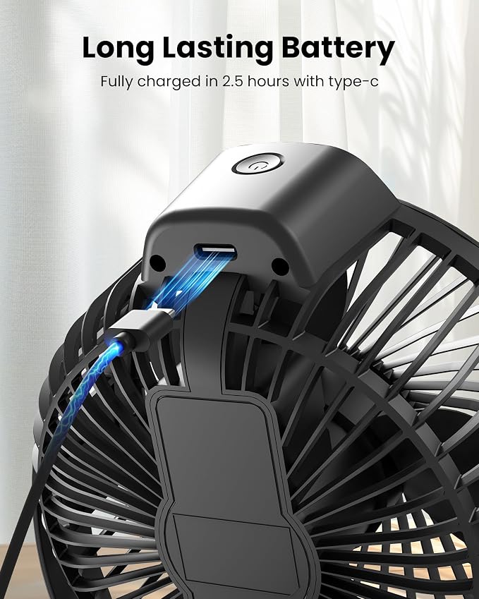 Koonie Portable Clip On Fan, Small Rechargeable Battery Operated, 3 Speed Mini - Image 5