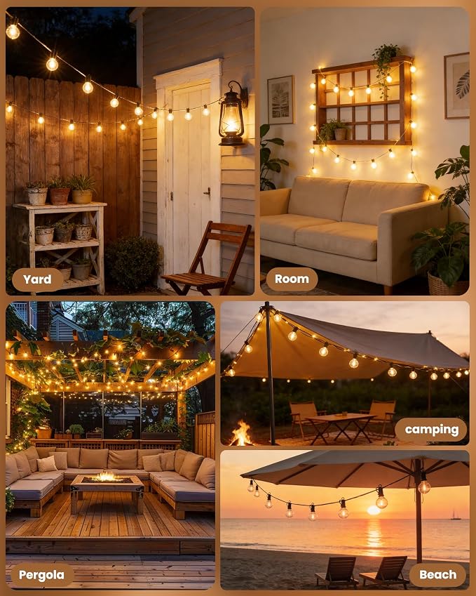 Brightown Outdoor String Lights 29 Feet G40 LED Patio Lights, 13 Plastic Edison - Image 6
