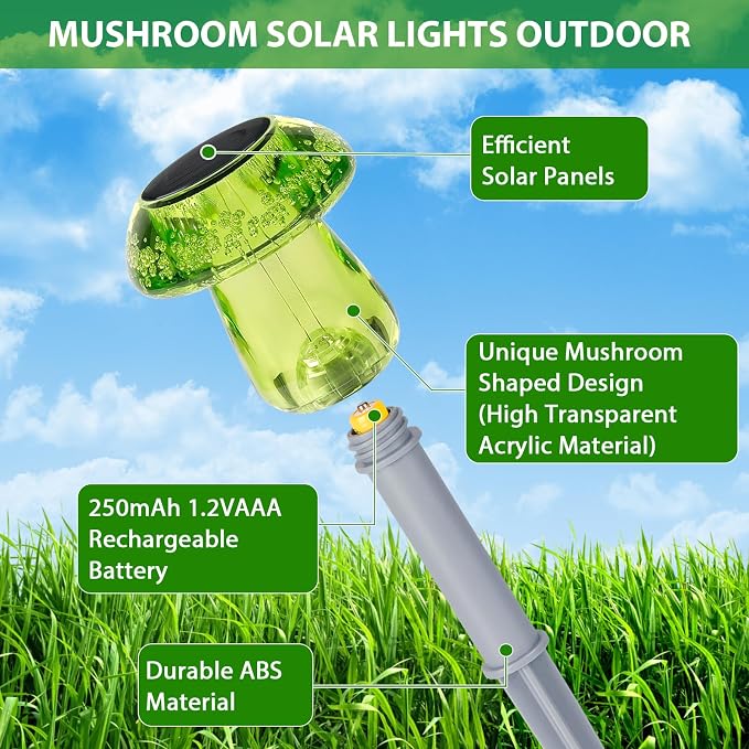 Benany Solar Lights Outdoor, 8 Pack Mushroom Lights Outside Waterproof - Image 4
