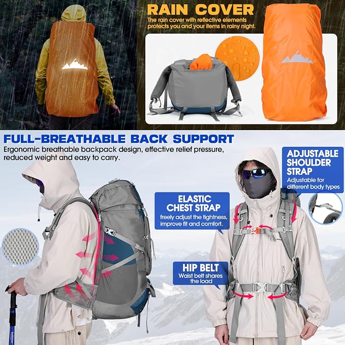 IGOLUMON 60L Hiking Backpack Waterproof Camping Backpack - Image 4