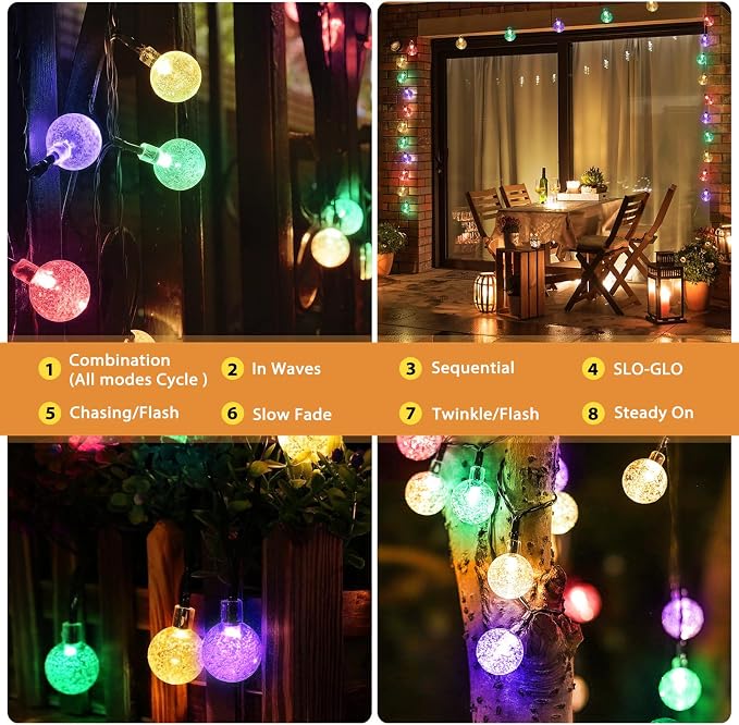 Outdoor Solar String Lights, 2x46FT 66LED 8Modes Crystal Color Solar Powered - Image 4