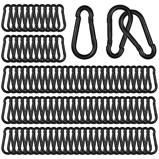 100 PCS 2.36'' Spring Snap Hook Carabiner, M6 1/4 Inch Galvanized Black Steel by HANDRERLEE