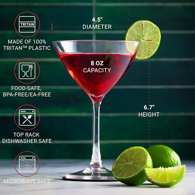 Bravario Unbreakable Plastic Martini Glasses, 100% Tritan Shatterproof Plastic - Image 4