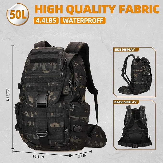 50L Military Tactical Backpack 3 Day Assault Pack Molle Daypack Hiking Backpack - Image 2