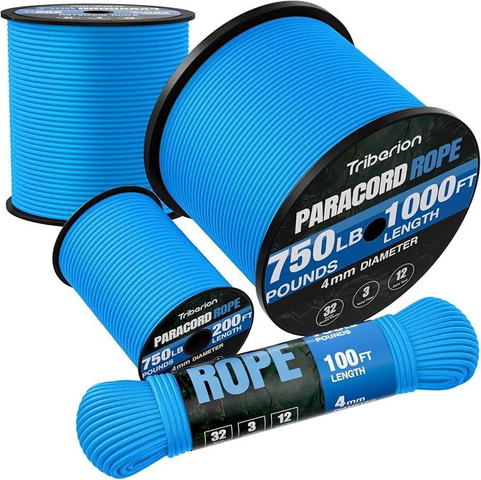 Paracord Rope 750 lb - 100ft 5/32" Parachute Cord 4MM 12-Strand para Cord - by Triberion