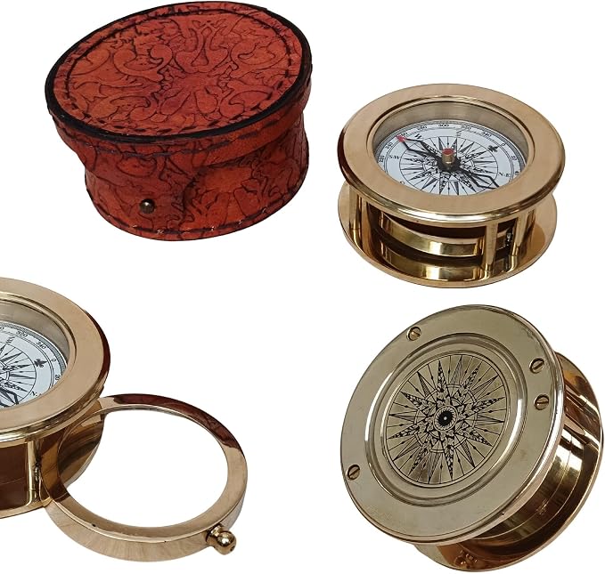 Vintage Brass Compass with Wooden Box – Antique Navigation Compass - Image 6