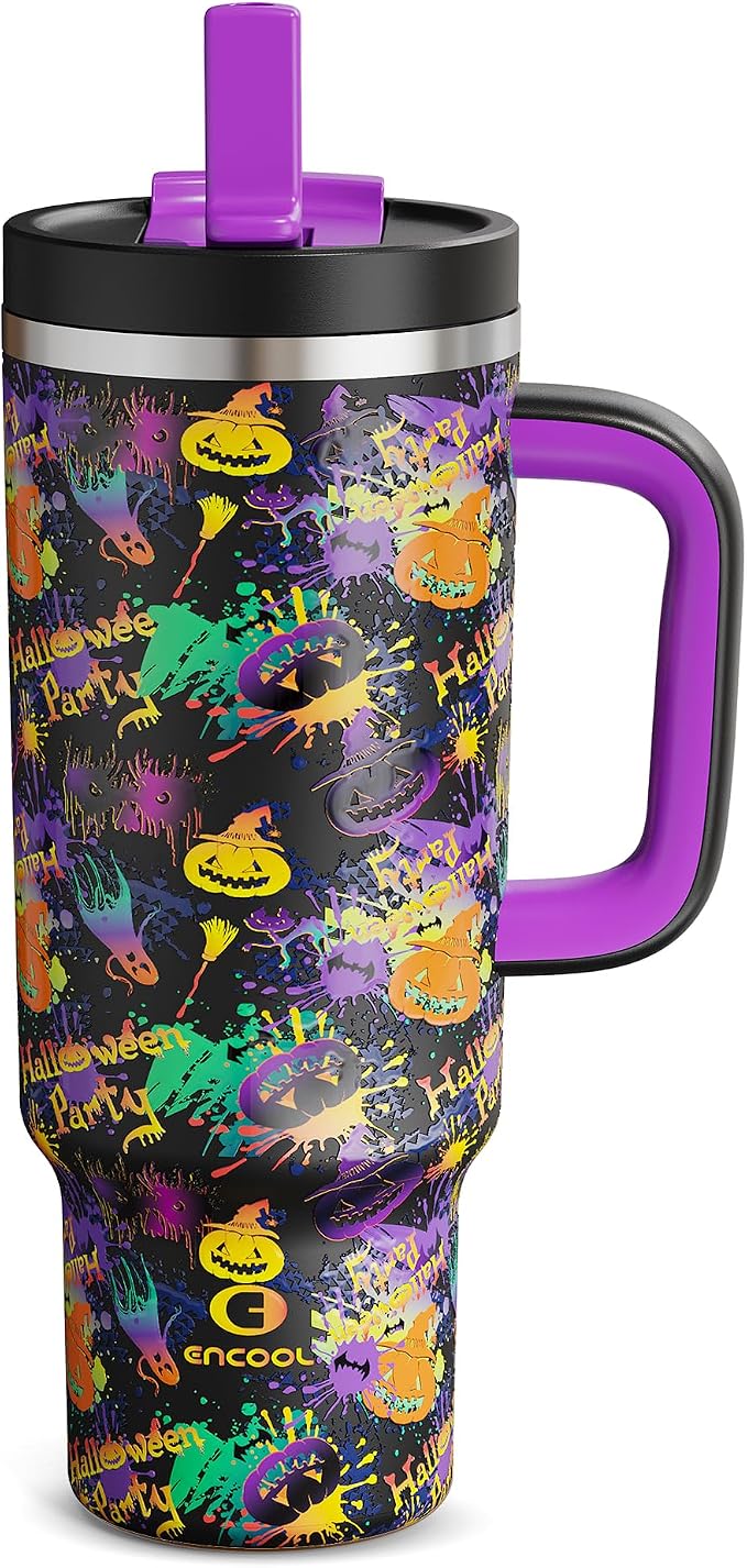 ENCOOL 40 oz Tumbler with Handle and Straw: Stainless Steel Insulated Tumbler by ENCOOL
