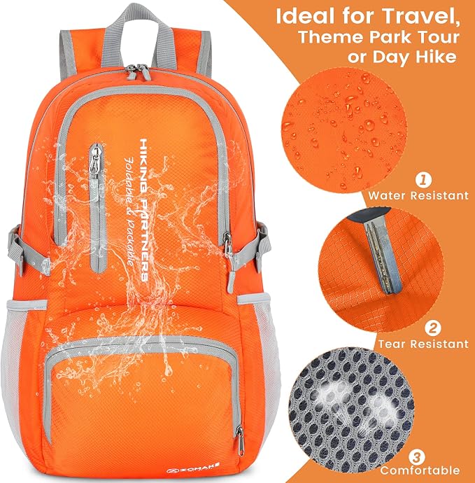 ZOMAKE Lightweight Packable Backpack, 35L Light Foldable Hiking Backpacks Water - Image 4