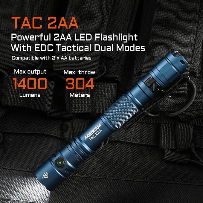 ACEBEAM TAC 2AA EDC Tactical Dual Modes Flashlight Rechargeable, 1400 High - Image 2