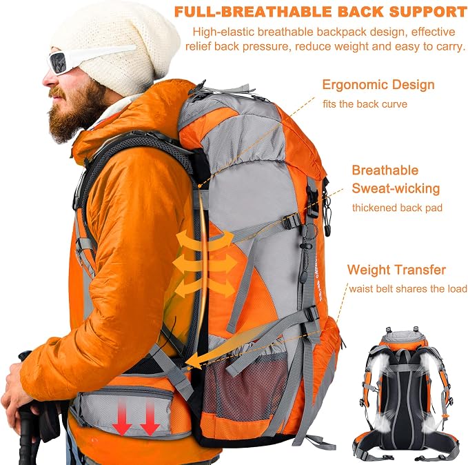 Loowoko 50L Hiking Backpack, Waterproof Camping Essentials Bag - Image 3