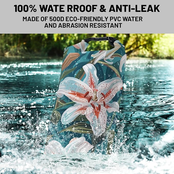 Waterproof Dry Bag, Roll Top Flowers Lily Waterproof Backpack 5L/10L/20L - Image 2