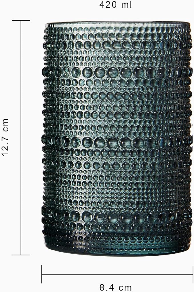 Khen Hobnail Beaded Highball Drinking Tumbler Glasses | Set of 4 | Color - Image 5