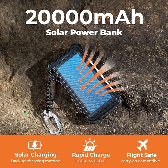 BLAVOR Solar Power Bank 20000mAh Built-in Cables, Wireless Charger - Image 3