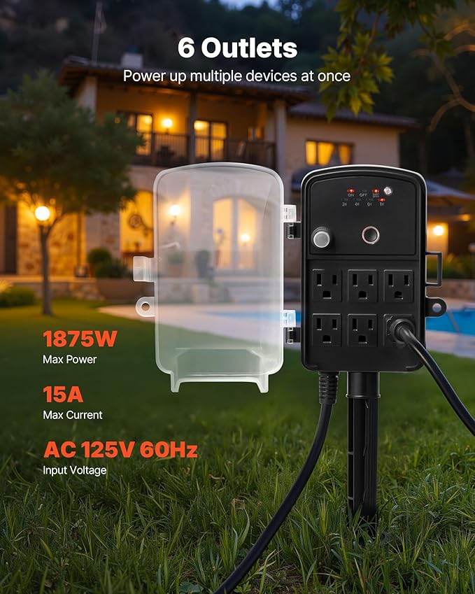 VEVOR Outdoor Power Stake Timer, 50FT Extension Cord, Remote Control Outdoor - Image 2