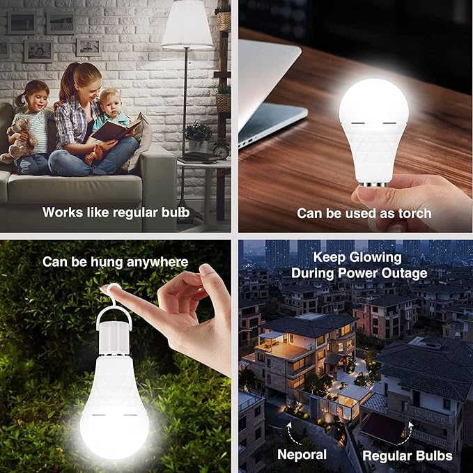 Neporal A19 Rechargeable Light Bulbs Emergency Light Bulb - Image 5