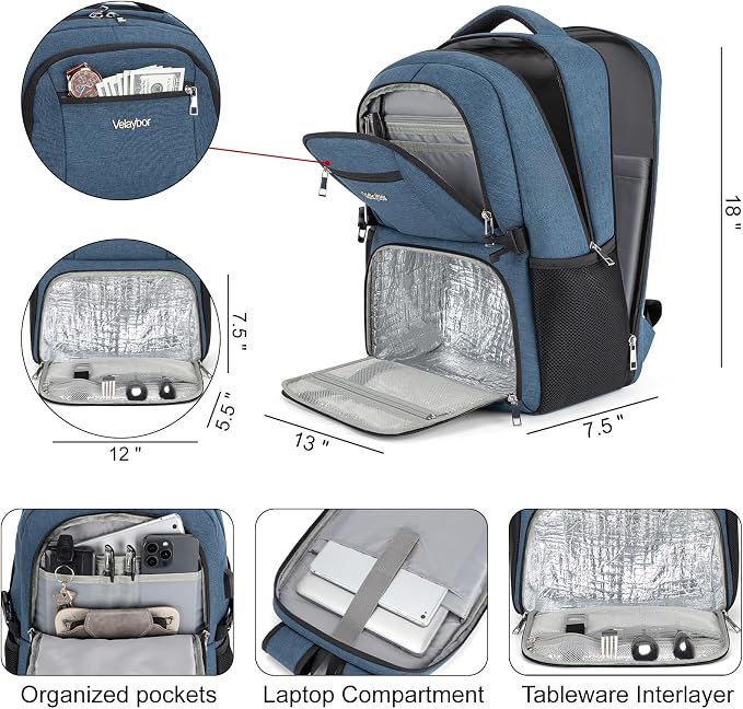 Insulated Lunch Backpack Fit 17" Laptop, Work Backpack - Image 2