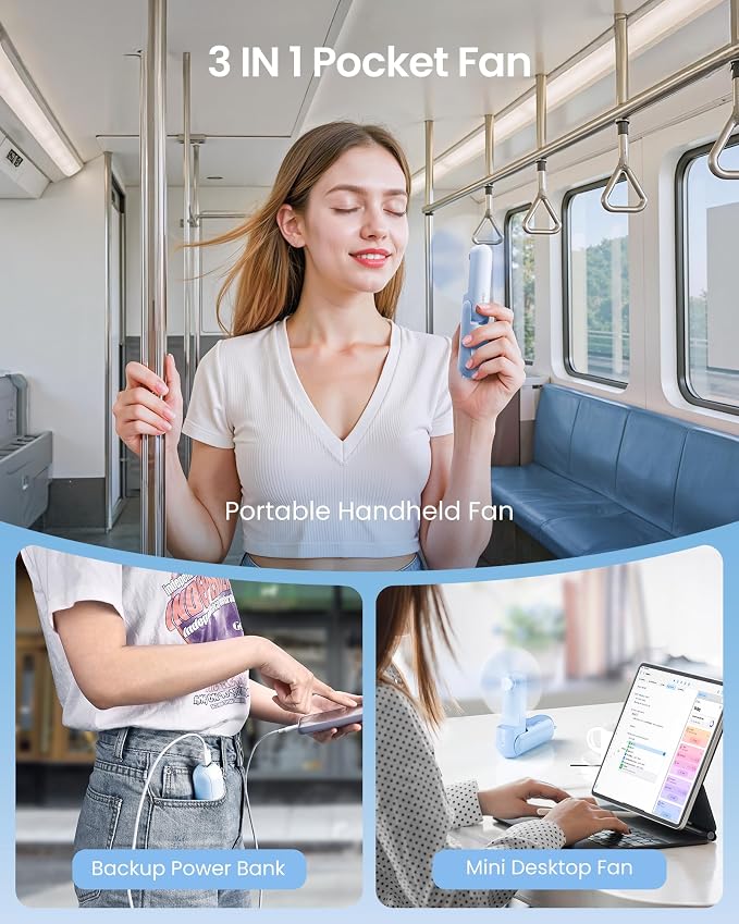 Gaiatop Portable Handheld Fan, 3 in 1 Mini Fan Handheld, Foldable Personal Fans - Image 5