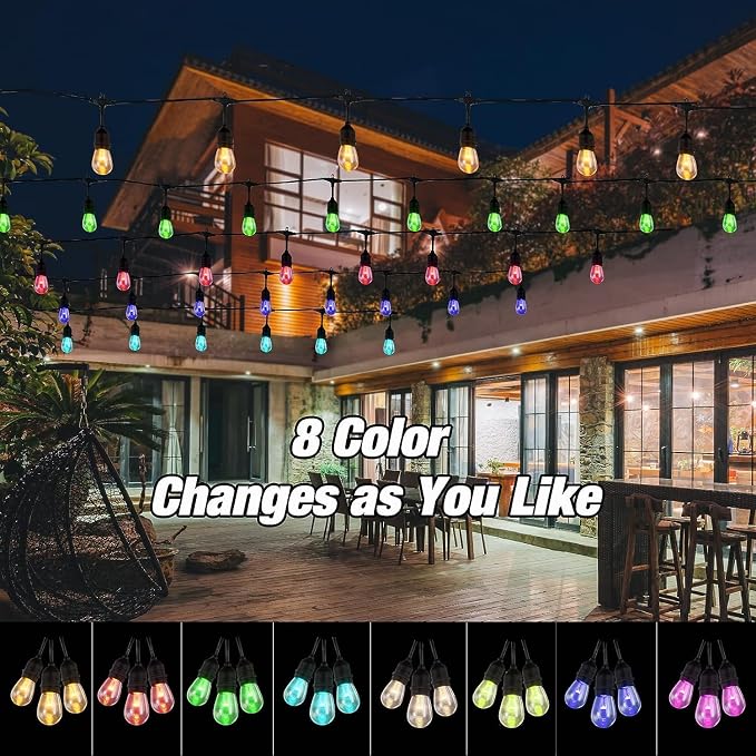 Auroraworld 48FT RGB Outdoor String Lights, Dimmable Color Changing Waterproof - Image 3