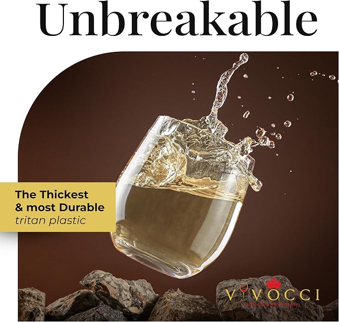 Vivocci Unbreakable Plastic Stemless Wine Glasses 12. 5 oz | 100% Tritan Heavy - Image 2
