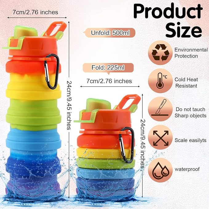 Sunnyray 14 Pack Collapsible Water Bottles Travel 17oz Silicone Portable - Image 2