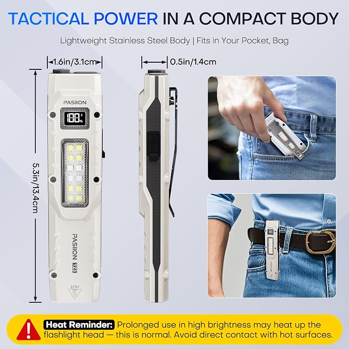EDC Tactical Flashlight, Flat Flashlights Rechargeable, Dual-Switches LED Small - Image 8