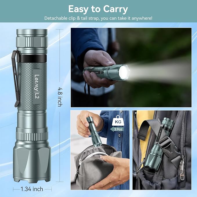 LETMY Rechargeable Flashlights High Lumens, 2 Pack 2000 Lumens Bright LED - Image 6