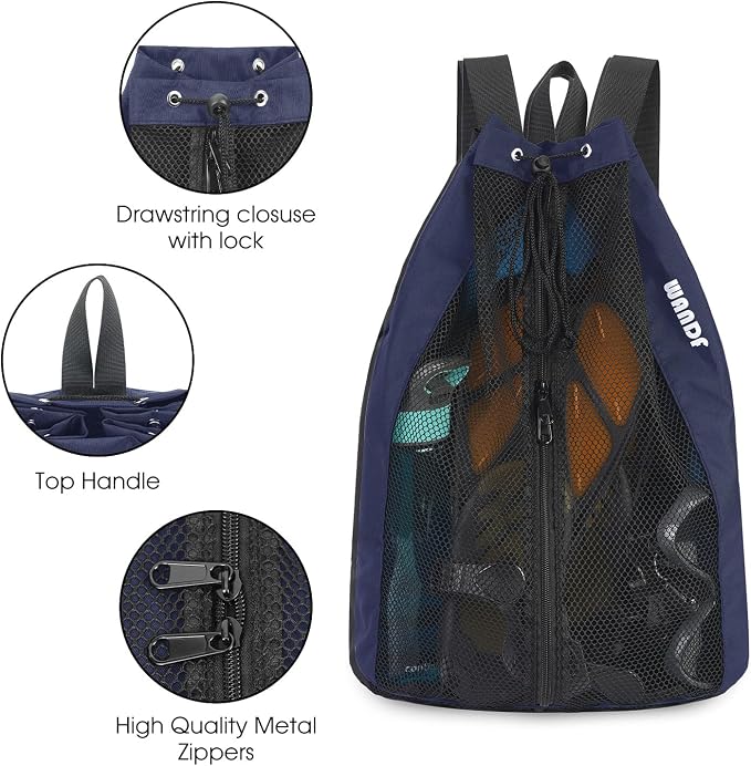 WANDF Swim Bag Mesh Drawstring Backpack Beach Backpack - Image 6