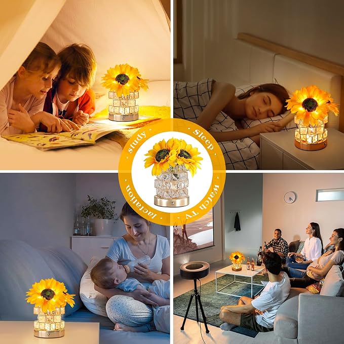 AMWGIMI Sunflowers Flower Lamp, Rechargeable Cordless Touch Table Lamp - Image 6