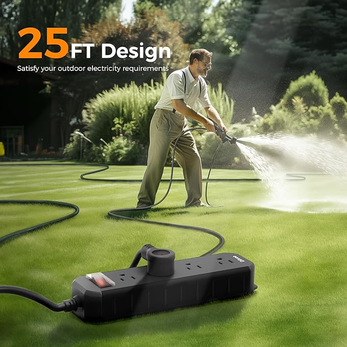 Outdoor Power Strip Weatherproof, 25 FT Extension Cord, Diivoo Waterproof Surge - Image 2