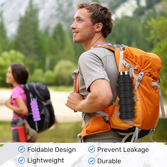 Collapsible Water Bottle, 16oz Portable Reusable Silicone Water Bottle - Image 5