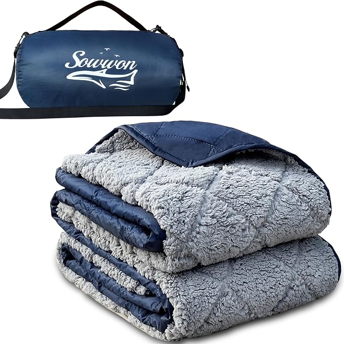 Waterproof Outdoor Blanket 82”X 55” Packable, Stadium Blankets by sowwon