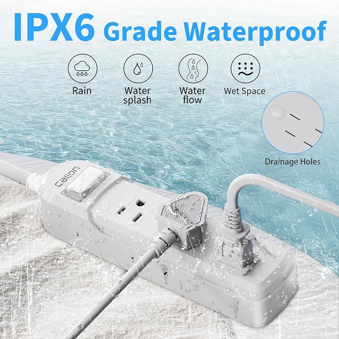 Outdoor Power Strip Weatherproof, IPX6 Waterproof 6.6ft SJT Extension Cord - Image 2