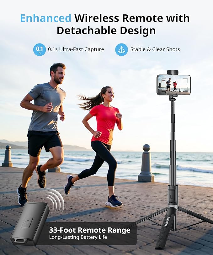 Selfie Stick Travel Tripod for iPhone Wireless Remote for Selfies, Extendable - Image 3