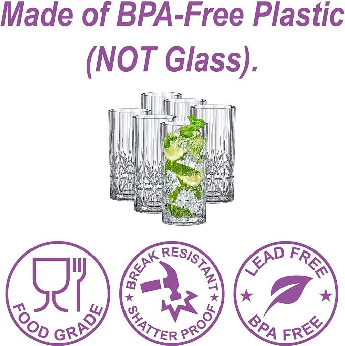 Amazing Abby - Vika - 18-Ounce Plastic Highball Glasses, Plastic Cocktail - Image 2