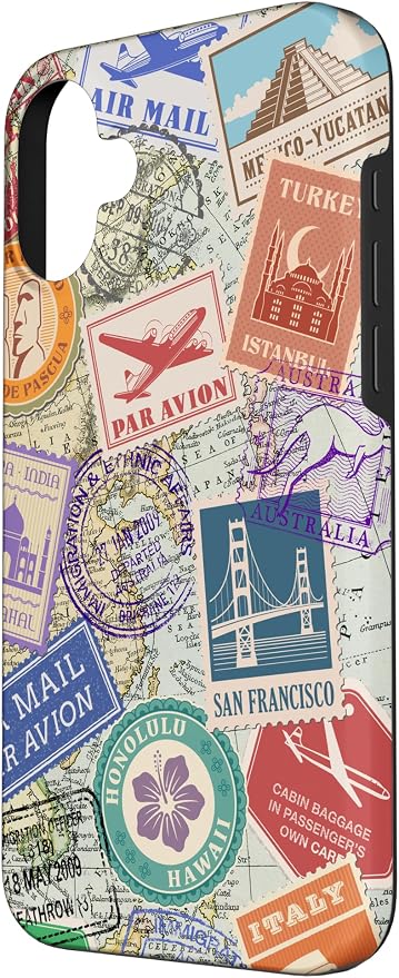 World Map Travel Passport Stamps Postage Stamp Case - Image 2