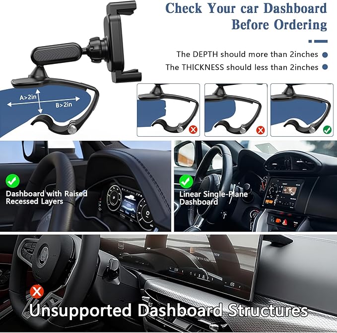 Universal 360 Dashboard Phone Holder, Easily Adjustable No-harm Clip Design - Image 6