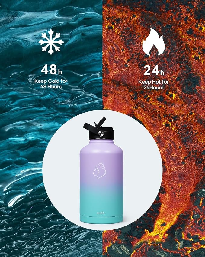 BUZIO 64oz Insulated Water Bottle Stainless Steel Double Wall Leak Proof Half - Image 2