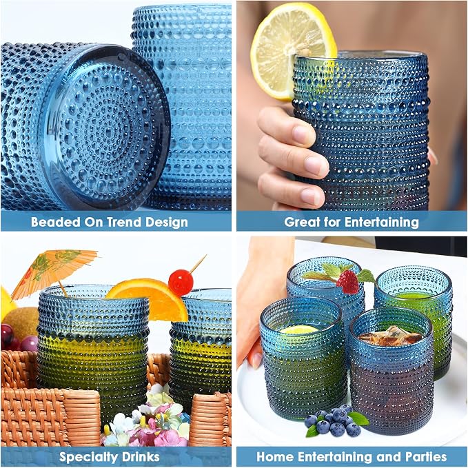 KMIGRUAN Hobnail Drinking Glasses Set of 6, 12oz Blue Vintage Glassware - Image 3