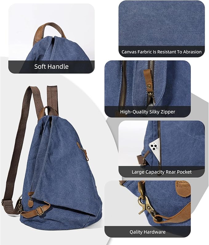 KL928 Canvas Vintage Backpack – Large Casual Daypack Outdoor Travel Rucksack - Image 3