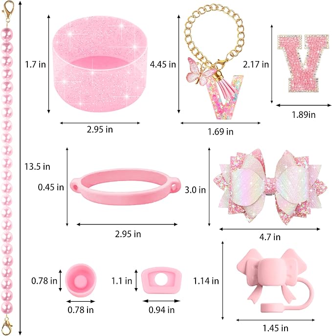 9PCS Pink for Stanley Cup Accessories Set Bling Initials Bow Charms for Stanley - Image 3