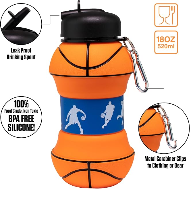 Maccabi Art Clip-On Collapsible BPA-Free Silicone Basketball Water Bottle - Image 5