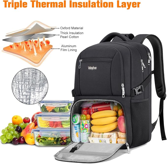Insulated Lunch Backpack Fit 17" Laptop, Work Backpack - Image 3