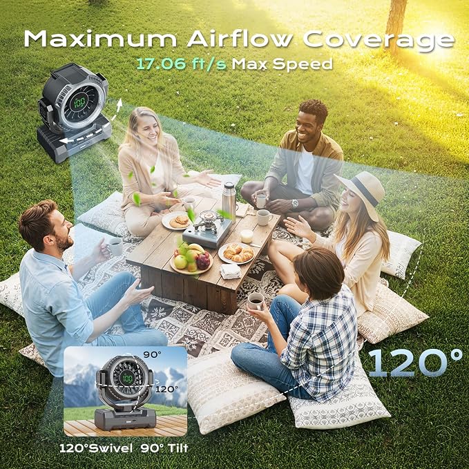 24000mAh Camping Fan, Portable Rechargeable Fan, Battery Powered Fan - Image 3