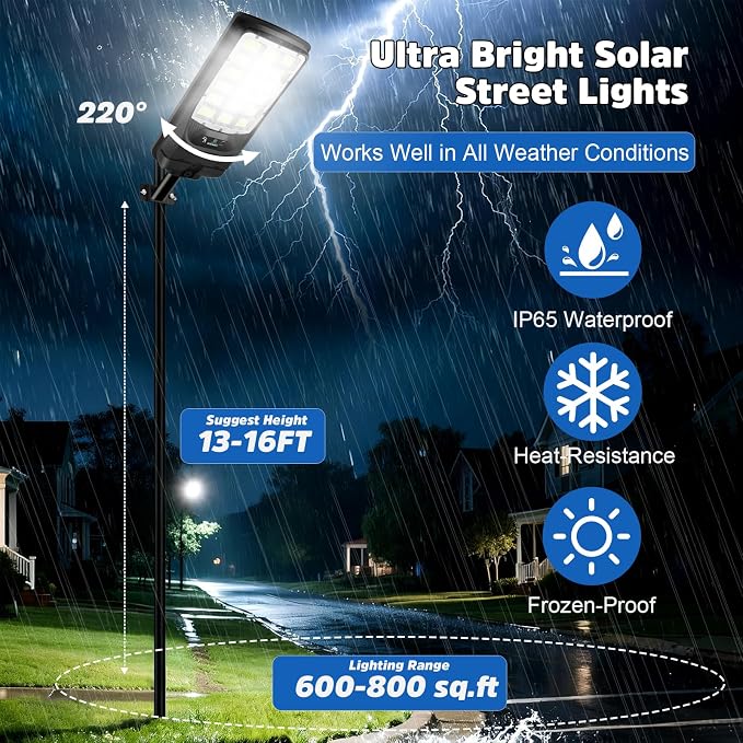 Solar Street Lights Outdoor Waterproof, 21000LM 6500K LED Motion Sensor Lights - Image 3