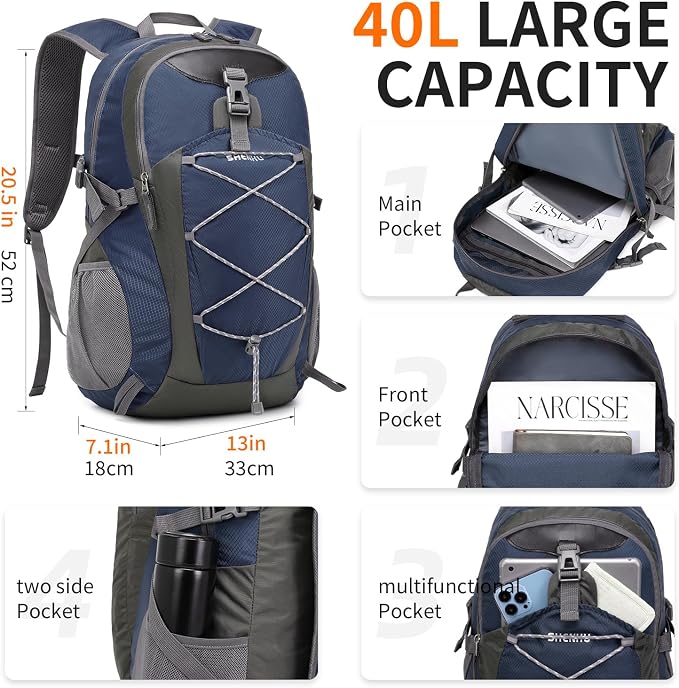 40L Hiking Backpack Lightweight Daypack Waterproof Travel Camping Backpack - Image 3
