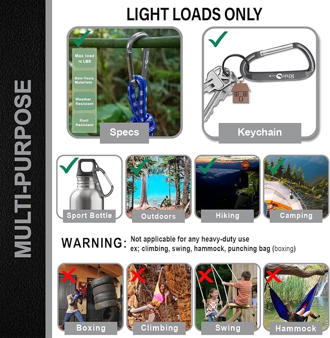 Rhino Produxs 8PCS of Lightweight Duty Snap Carabiner Clips, D Ring Shape - Image 5