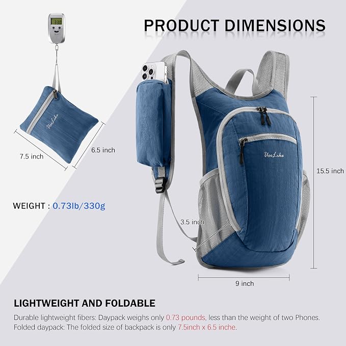 Uselike 10L Small Hiking Backpack Travel Daypack Lightweight Packable Back Pack - Image 6