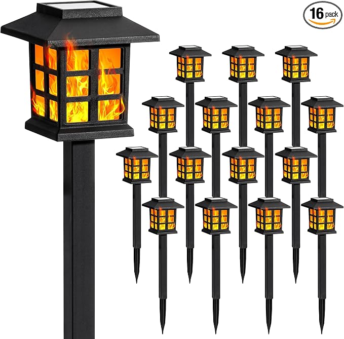 GIGALUMI Solar Lights for Outside, 16 Pack Flickering Flame LED Solar Outdoor by GIGALUMI