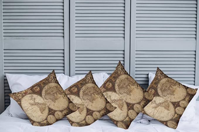 Ambesonne World Map Throw Pillow Cushion Case Pack of 4, Old World Map Drawn in - Image 2