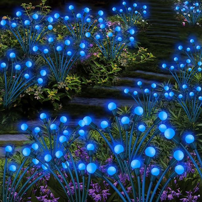 Kohlrabi Solar Garden Lights Outdoor, 2 Pack 16 LED Solar Blue Firefly Lights - Image 6